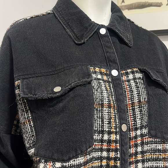 Zara Denim and tweed Shirt Large - Picture 4 of 10